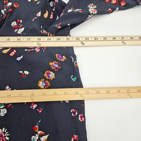 Rebecca Taylor Floral Silk Blouse Top Gray Women’s Size 8 Boho Hippie Preppy - Picture 9 of 11